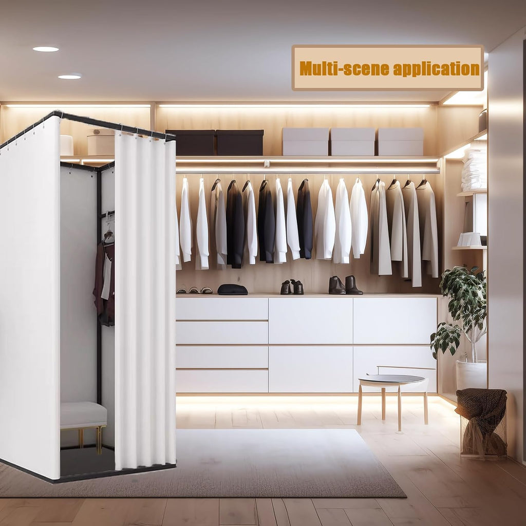 TEENKON Magasin de vêtements, vestiaire portable avec rideau d'ombrage, utilisé dans le bureau, le centre commercial, la boutique, la maison, protection de la vie privée mobile temporaire (blanc, 99,1