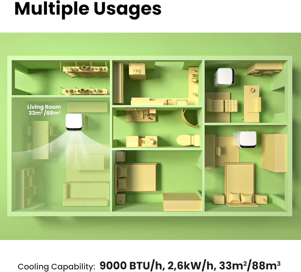 COMFEE' Climatiseur Mobile 9000 BTU/h 2,6kW, 3-EN-1 Refroidisseur Déshumidificateur Ventilateur, Fonction Follow me, Minuterie, Mode nuit, Pour salon et maison de 33㎡/88m3, MPPH-09CRN7, R290