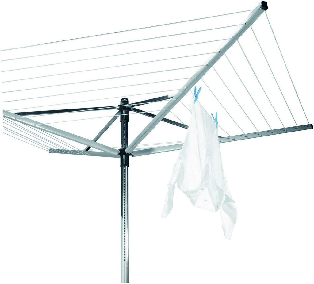 Brabantia - Séchoir Lift-O-Matic - Etendoir Linge Extérieur - Antidérapantes - Résistantes Aux UV, 60m - Rotation Fluide - Pratique - Douille en Métal à Planter dans Le Sol - Gris Métallique - 295cm
