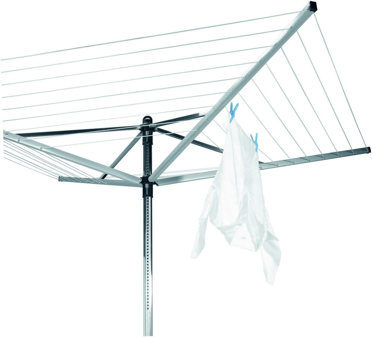Brabantia - Séchoir Lift-O-Matic - Etendoir Linge Extérieur - Antidérapantes - Résistantes Aux UV, 60m - Rotation Fluide - Pratique - Douille en Métal à Planter dans Le Sol - Gris Métallique - 295cm