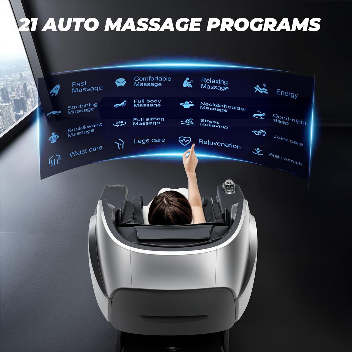 HealthRelife Fauteuil de Massage en Classe Affaires avec Massage corporel Complet, Scan corporel, Massage shiatsu, Extension Automatique du Support pour Les Mollets et Massage des Mollets Noir-Gris
