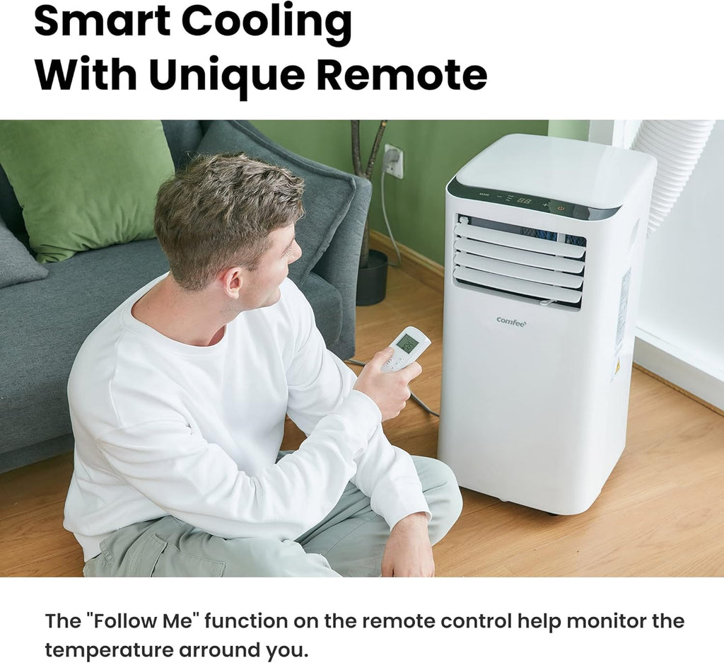 COMFEE' Climatiseur Mobile 9000 BTU/h 2,6kW, 3-EN-1 Refroidisseur Déshumidificateur Ventilateur, Fonction Follow me, Minuterie, Mode nuit, Pour salon et maison de 33㎡/88m3, MPPH-09CRN7, R290