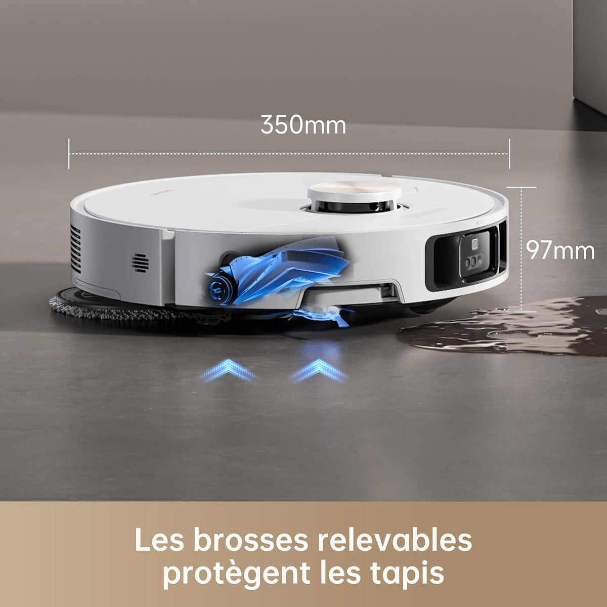 DREAME X40 Ultra Complete Robot Aspirateur avec Serpillière amovible et relevable, Brosse latérale surélevée,12 000 Pa,Serpillière et la Plaque de lavage avec de l'eau chaude à 70 C,Brosses relevables