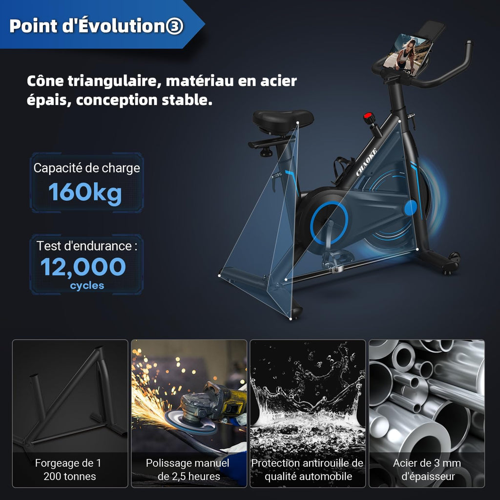 CHAOKE Velo d Appartement Silencieux avec Résistance Magnétique Réglable, Vélo d'appartement avec APP, Vélo d'exercice Moniteur LCD, Siège Confortable, Pour Entra?nement Cardio, Capacité 160KG