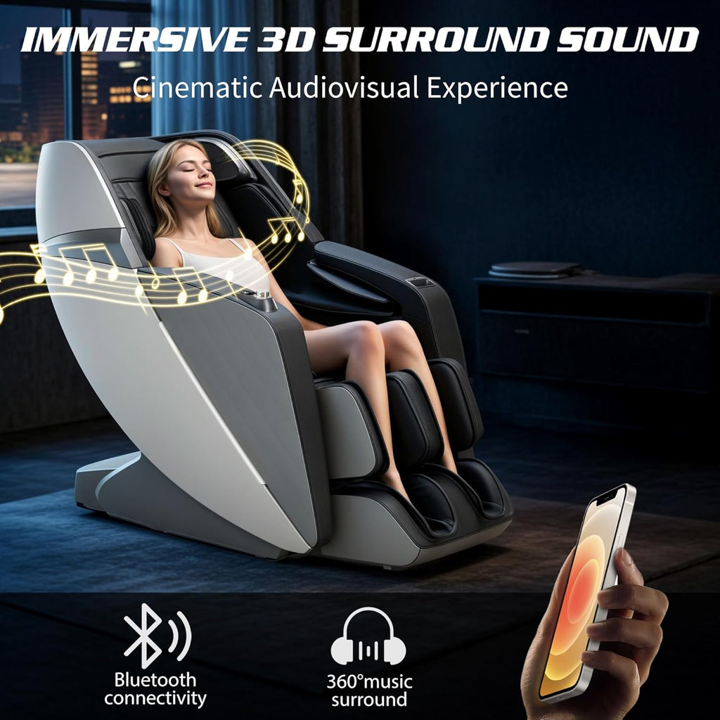 HealthRelife Fauteuil de Massage en Classe Affaires avec Massage corporel Complet, Scan corporel, Massage shiatsu, Extension Automatique du Support pour Les Mollets et Massage des Mollets Noir-Gris