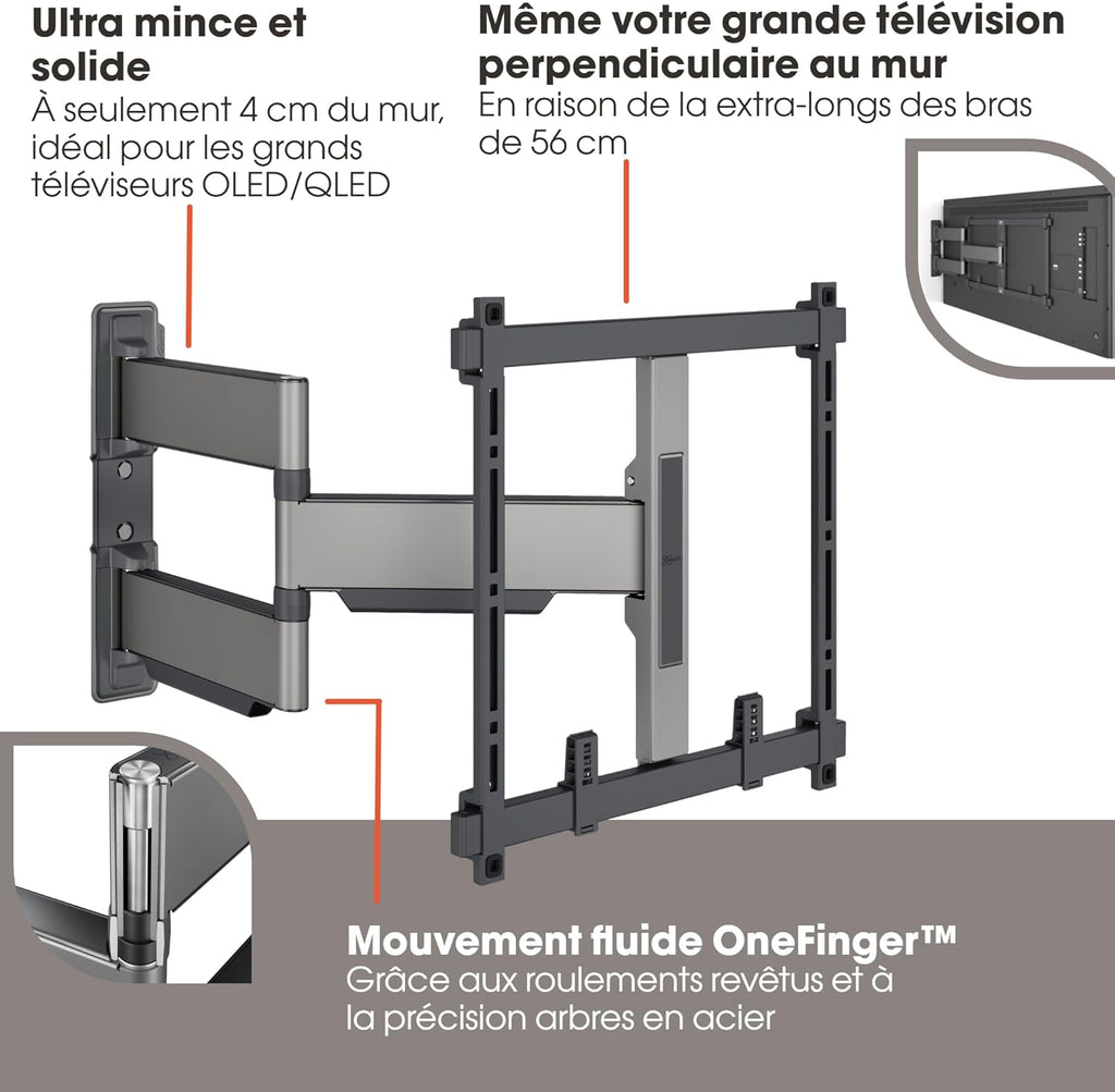 Vogel's Elite 5445 Support Mural TV pivotant et Ultra-Mince pour téléviseurs de 32 à 65 Pouces, Max. 35 kg, Pivote jusqu'à 180°, Support TV orientable Max. VESA 400x400, Universellement Compatible