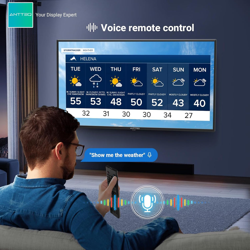 Antteq G24 Smart TV 24 Pouces (60 cm)  Television 220/12V  Bluetooth compatibilité avec Google Assistant  Triple Tuner (DVB-S2/T2/C)  WiFi  Bluetooth  HDMI  USB  Miroir d’écran  Idéal Camping