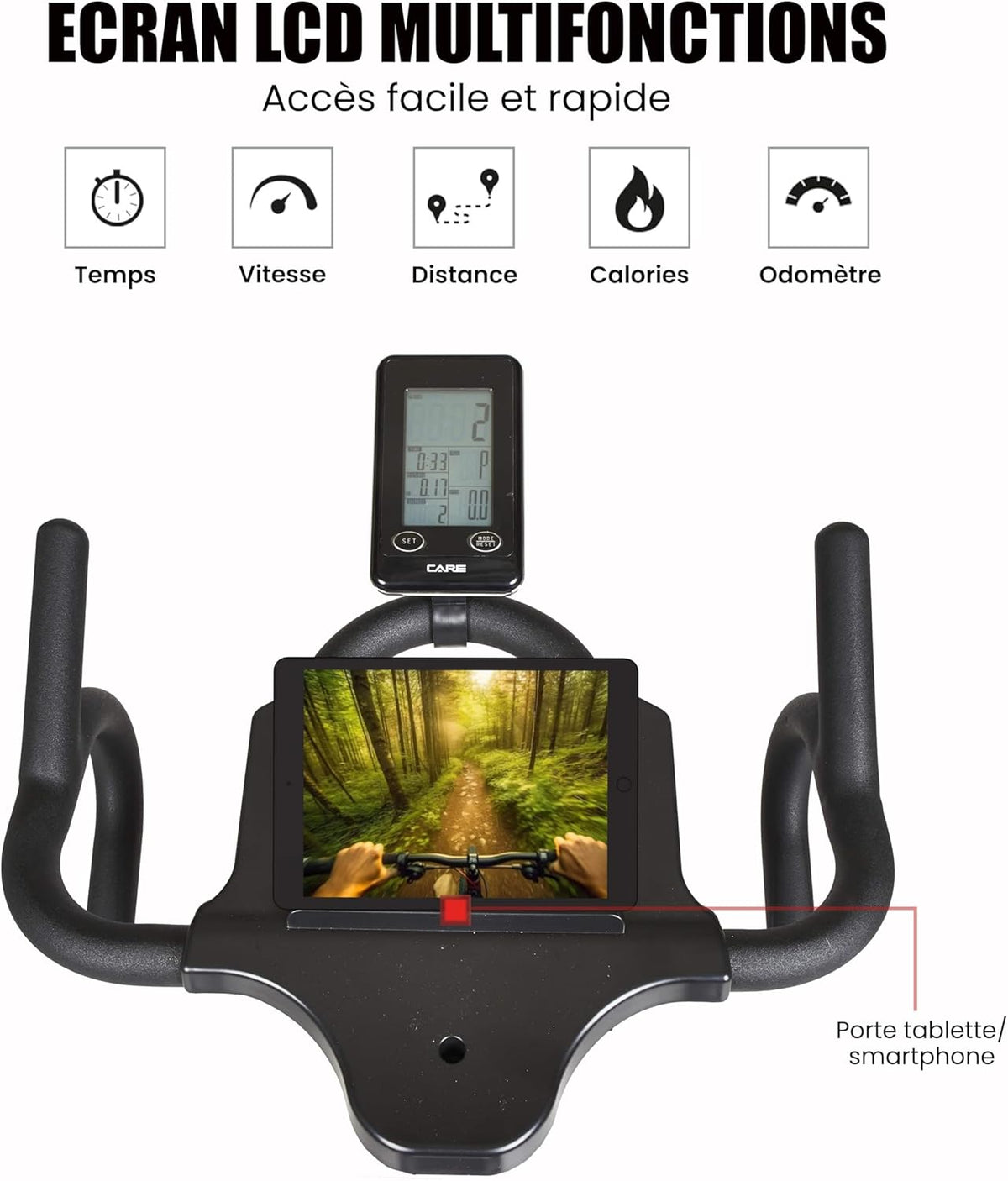 CARE FITNESS - VéLO DE BIKING - Speed racer - velo d'appartement avec écran LCD-Masse d'inertie 22kg-Guidon et selle réglable