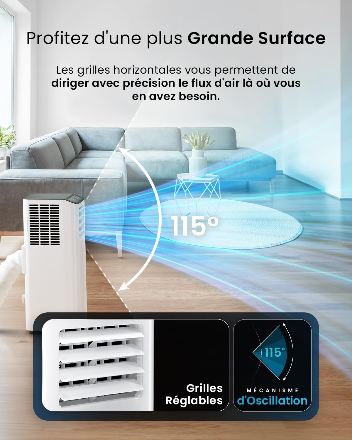 Pro Breeze Climatiseur Mobile 4-en-1 9000 BTU - Clim Puissante compatible WiFi avec Application- Minuterie 24 heures, Télécommande et Kit Fenêtre inclus pour Chambre, Salon 22m2 [Classe énergétique A]