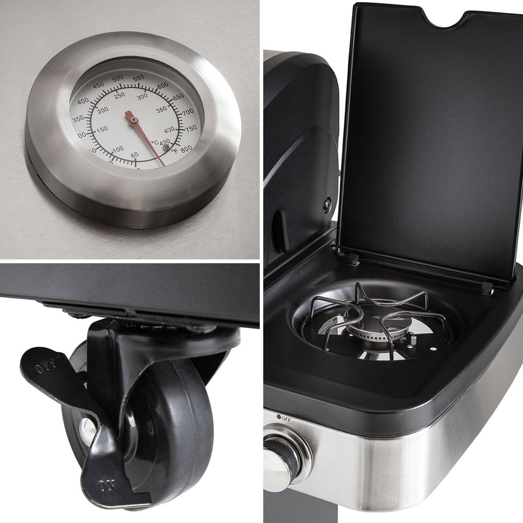 Cook'in Garden Cuisine extérieure modulable FIDGI 3 - Barbecue au gaz 3 br?leurs avec thermomètre  Meuble d'appoint desserte  et évier