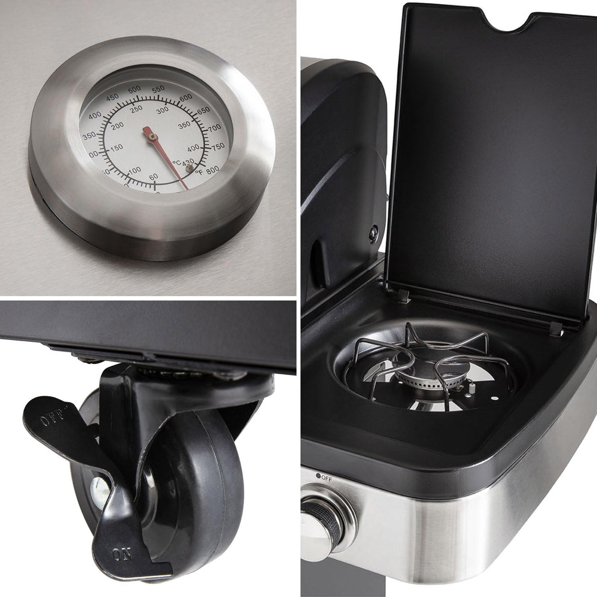 Cook'in Garden Cuisine extérieure modulable FIDGI 3 - Barbecue au gaz 3 br?leurs avec thermomètre  Meuble d'appoint desserte  et évier