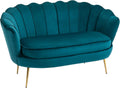 HOMCOM Canapé 2 Places en Tissu Velours, Petit canapé, en Forme de Coquillage, avec Coussin épais de 10 cm, canapé, Structure en métal, Pieds dorés effilés, Facile à Assembler, Bleu Canard