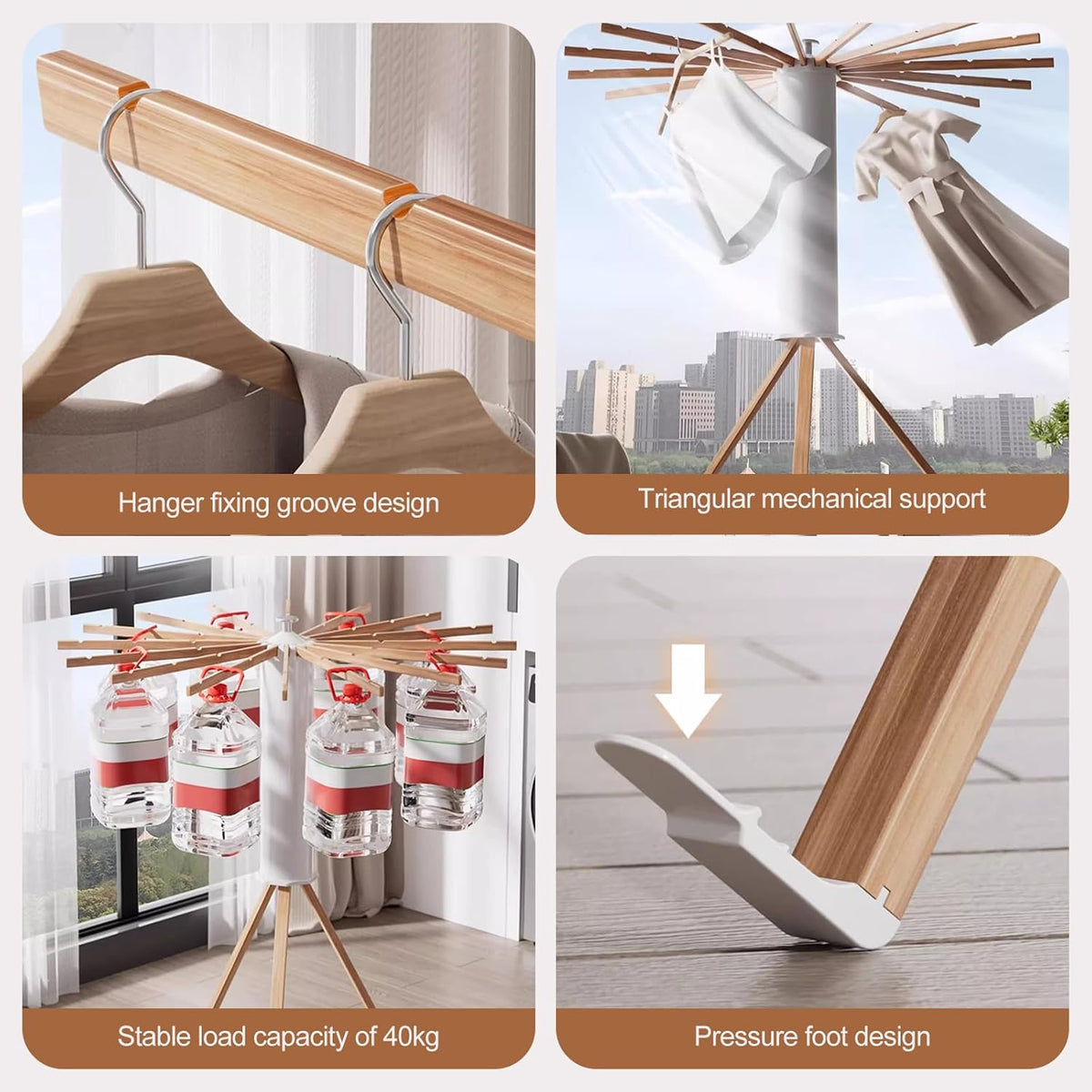 Ergocar étendoir à vêtements Pliable, Séchoir à Rayons en éventail, Etendoir à Linge sur Pied Support Trépied, Pliables Orte-vêtements Suspendu, pour Intérieur et Extérieur