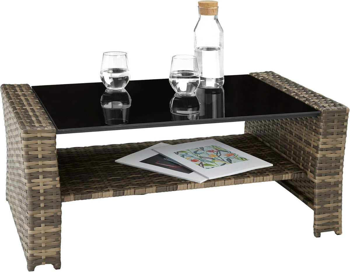 TecTake? Ensemble Salon de Jardin Exterieur en Poly Rotin 1 Banquette Exterieur 2 Fauteuil 2 Tabouret et 1 Table de Jardin, Mobilier de Jardin pour Amenagement Balcon - Marron Naturel
