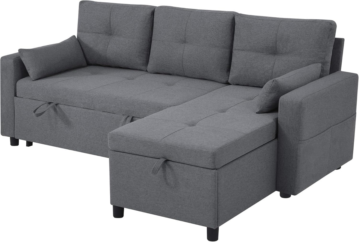Zubaliya Canapé Convertible en Forme de L,canape lit 2 Places Convertible Gris,canapé 3 Places lit gigogne avec Fonction Couchage,équipé d'un Espace de Rangement