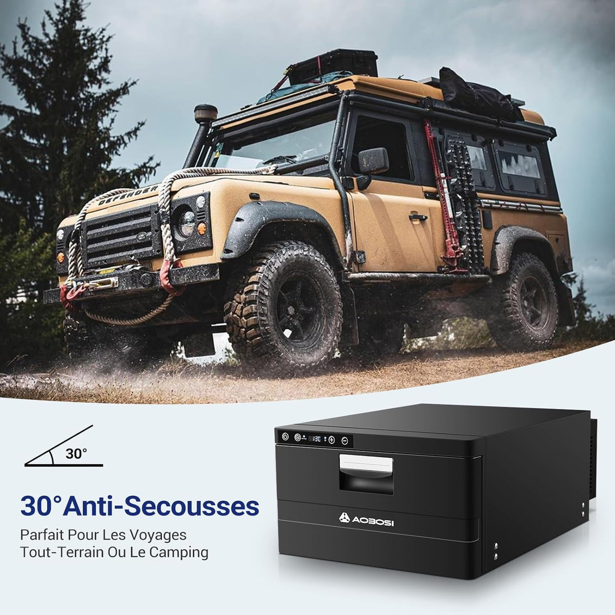 AAOBOSI 31L Tiroir Glaciere Electrique, Glaciere a Compression avec APP, Glaciere Caravane 12V/24V, -20℃ à 20℃ Glacière électrique pour Voiture, Camion, Bateau, Camping-Car