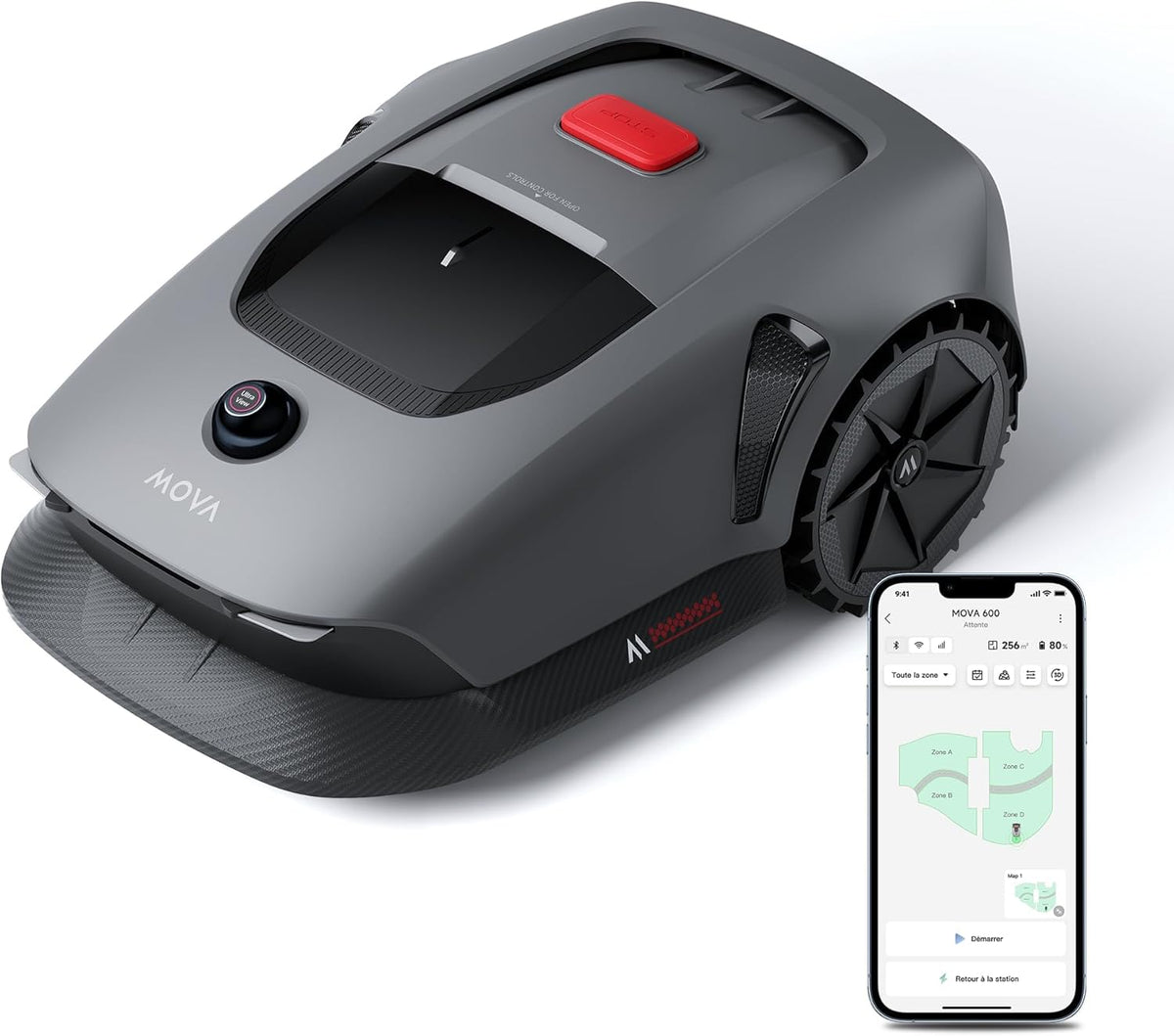 MOVA 600 Robot Tondeuse Installation sans Fil, cartographie 3D-LiDAR jusqu'à 600 m2, évitement Intelligent des Obstacles. Contr?le Via App, Coupe en U, Silencieux, alertes de sécurité.