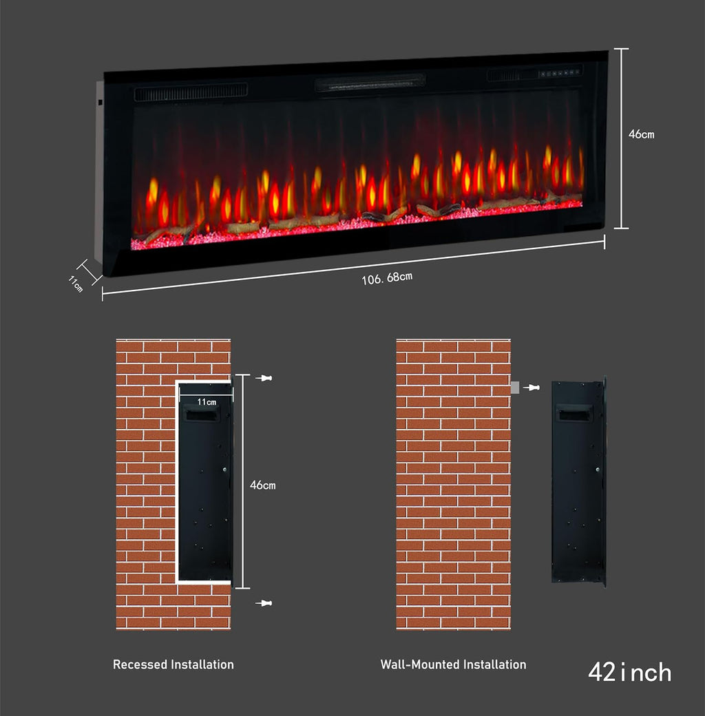 Cheminée électrique Weka Fireplace E42, Montage Mural et Encastré, Puissance de 750 W/1500 W, 13 Couleurs de Fond, Effets de Flamme réglables, Protection Contre la surchauffe (107 cm)