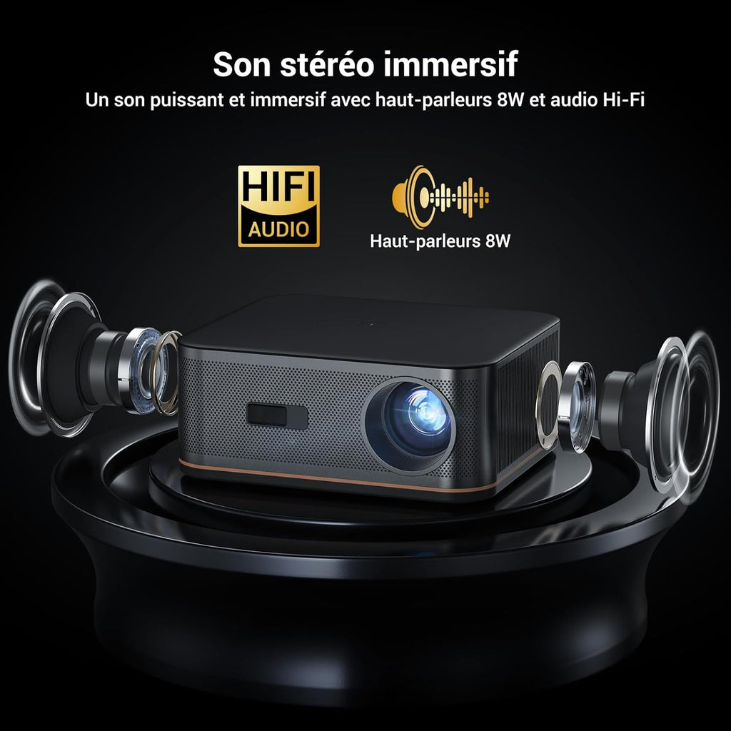 1500 ANSI Full HD Videoprojecteur 4k avec WiFi 6 Bluetooth 5.2, HAPPRUN Projecteur Video Home Cinéma avec Auto Focus et Keystone, 300" Vidéoprojecteur Extérieur Intérieur, Compatible TV Stick/PC/