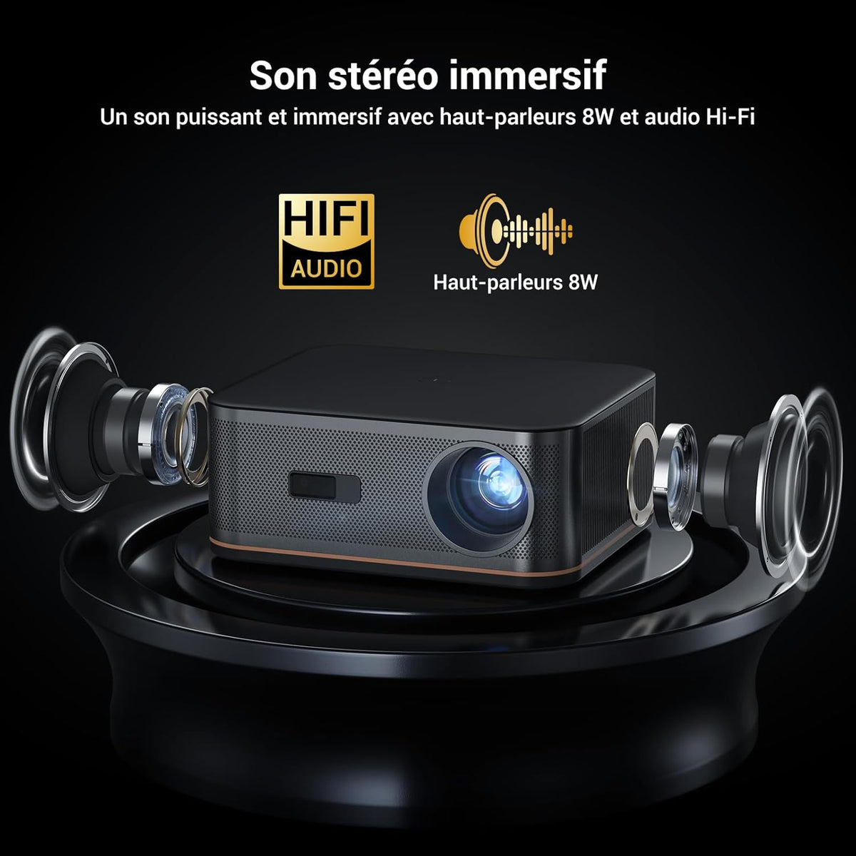 1500 ANSI Full HD Videoprojecteur 4k avec WiFi 6 Bluetooth 5.2, HAPPRUN Projecteur Video Home Cinéma avec Auto Focus et Keystone, 300" Vidéoprojecteur Extérieur Intérieur, Compatible TV Stick/PC/