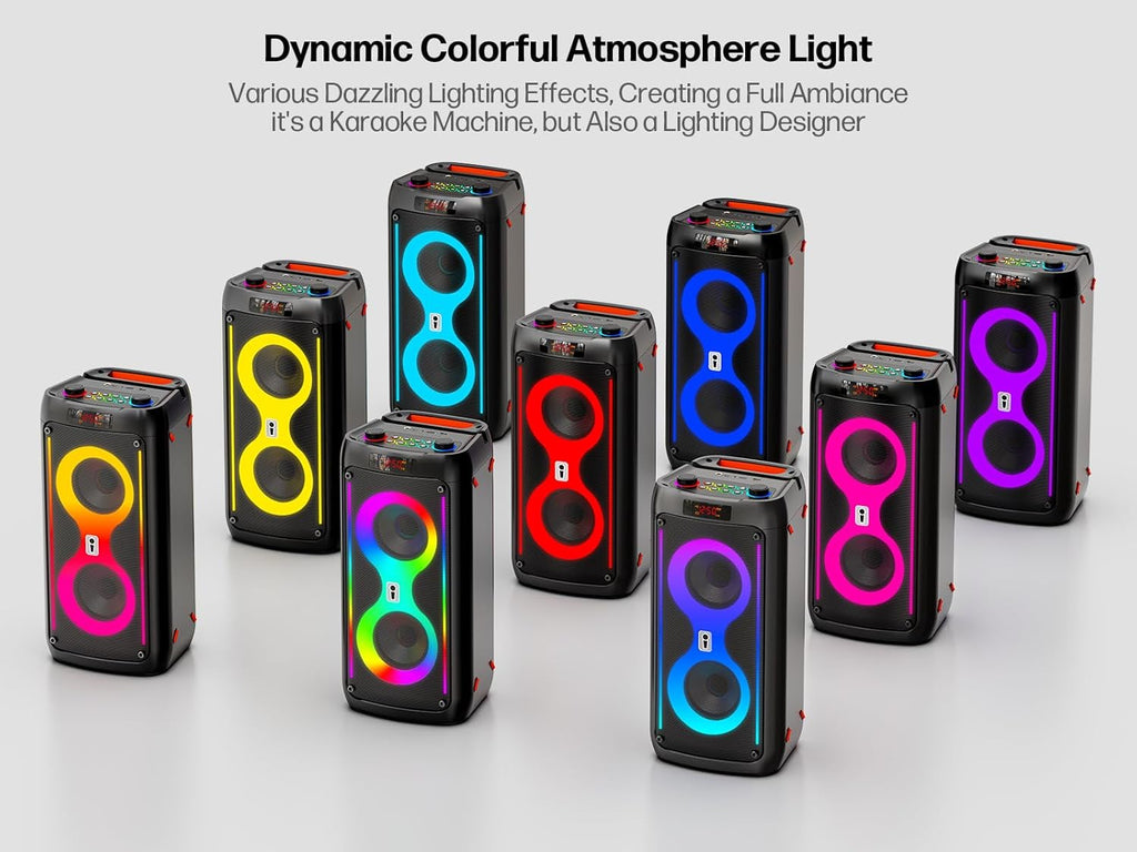 Machine à karaoké pour adultes, haut-parleur Bluetooth portable avec 2 microphones sans fil, système de sonorisation avec lumières disco pour grandes fêtes, extérieur, prend en charge USB/TF/REC/FM