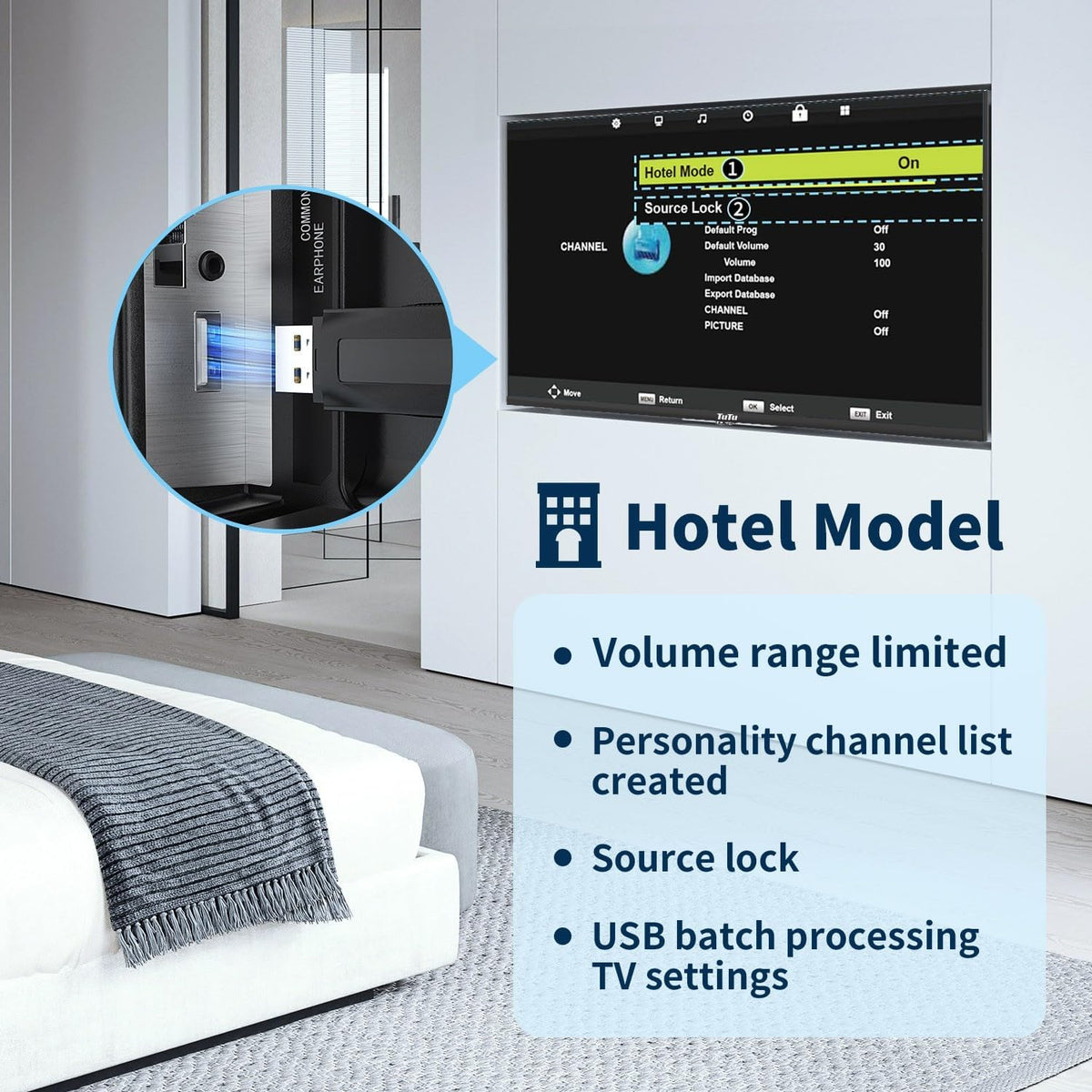 TuTu Téléviseurs 32 Pouces (80 cm) LED Central Pied TV HD Ready Triple Tuner (DVB-C / T2 / S2)  HDMI x2  CI+  Lecteur multimédia USB 2.0  Mode h?tel  Dolby Audio  2024