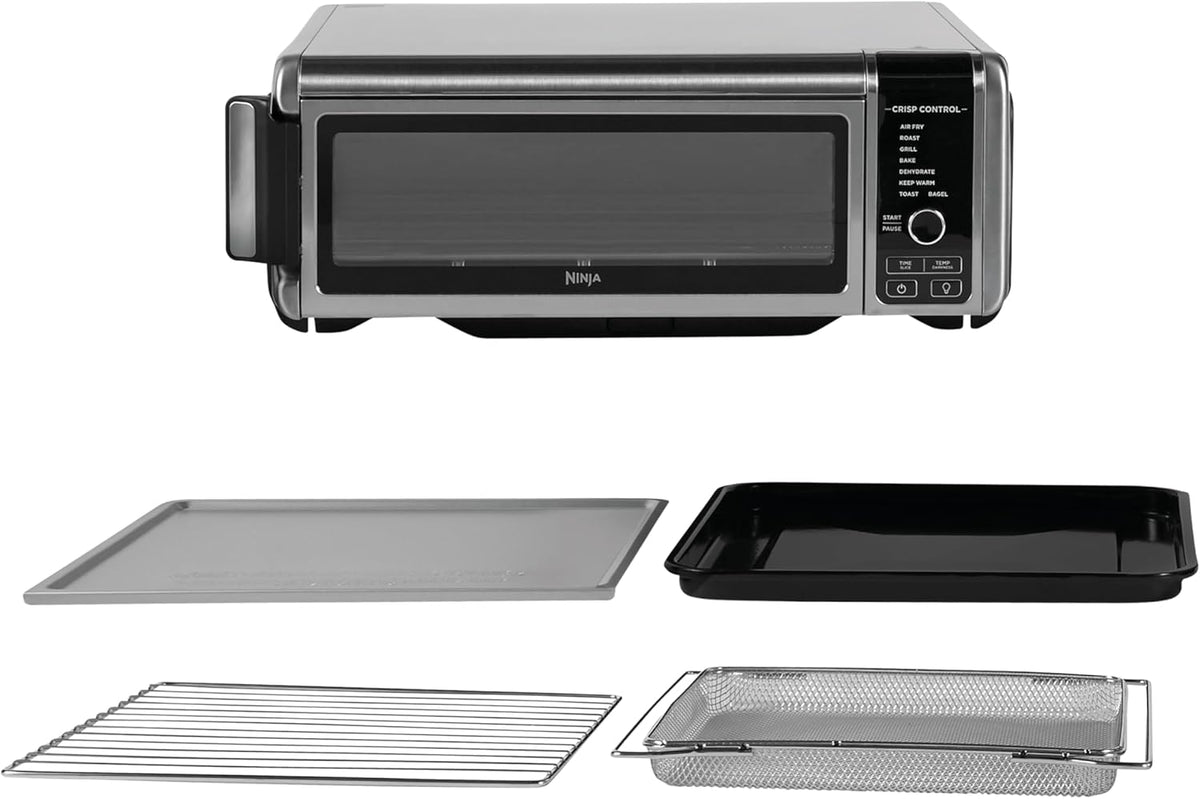 Ninja Foodi Four Multifonctions 8-en-1, Mini four portable, surfaces de travail, four multifonctions avec 8 fonctions de cuisson ; Air Fry, R?tir, Griller, Cuire et plus encore. Argent/Noir SP101EU