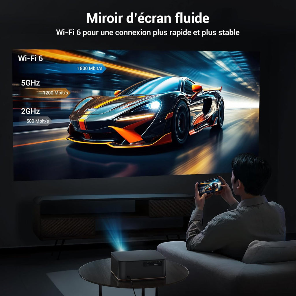 1500 ANSI Full HD Videoprojecteur 4k avec WiFi 6 Bluetooth 5.2, HAPPRUN Projecteur Video Home Cinéma avec Auto Focus et Keystone, 300" Vidéoprojecteur Extérieur Intérieur, Compatible TV Stick/PC/