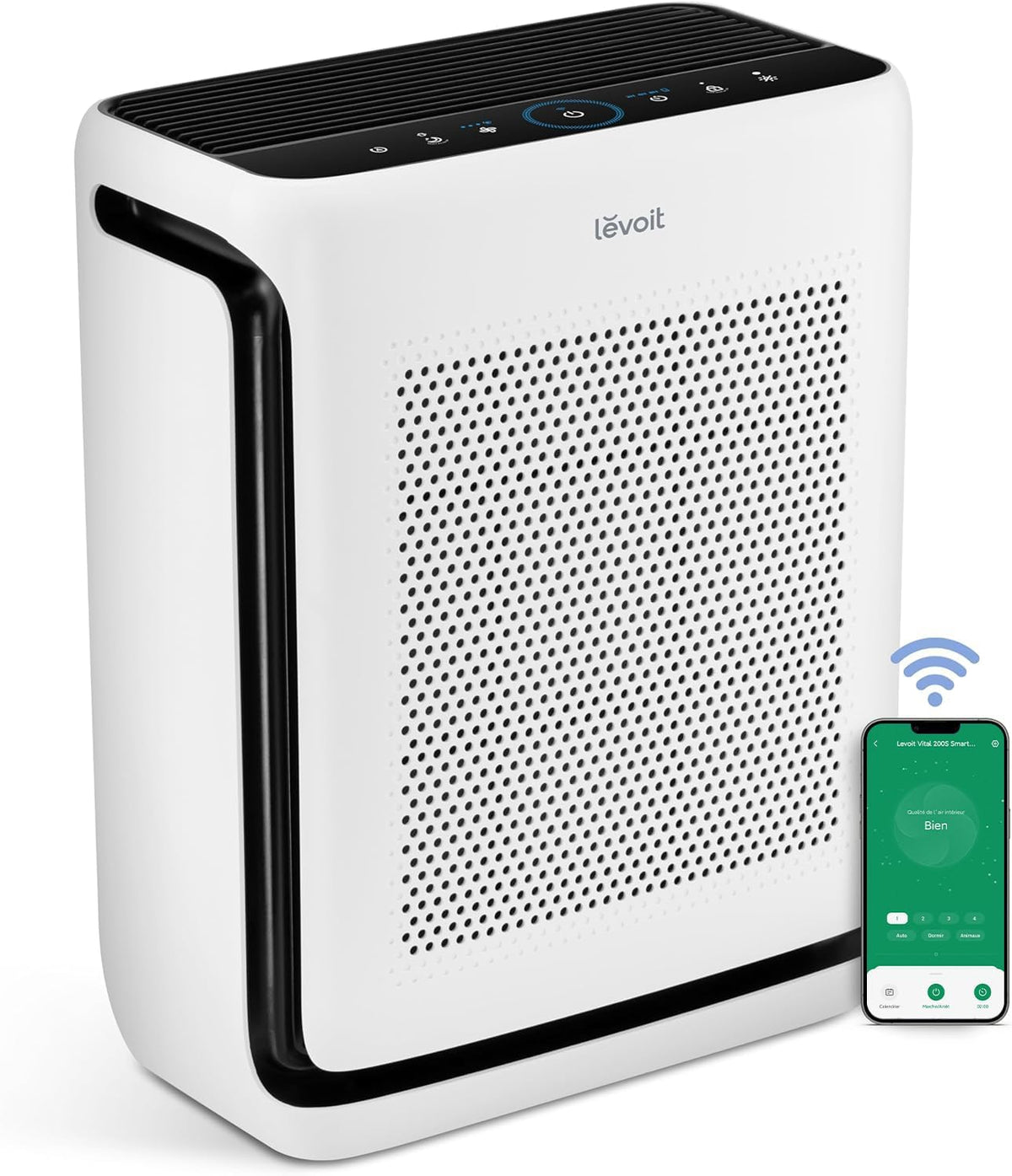 LEVOIT Purificateur d'air pour les personnes allergiques avec mode animal, CADR 416 m3/h jusqu'à 87 ㎡ pour chambre fumeur appartement, double capteur et préfiltre lavable, filtre à air HEPA contre