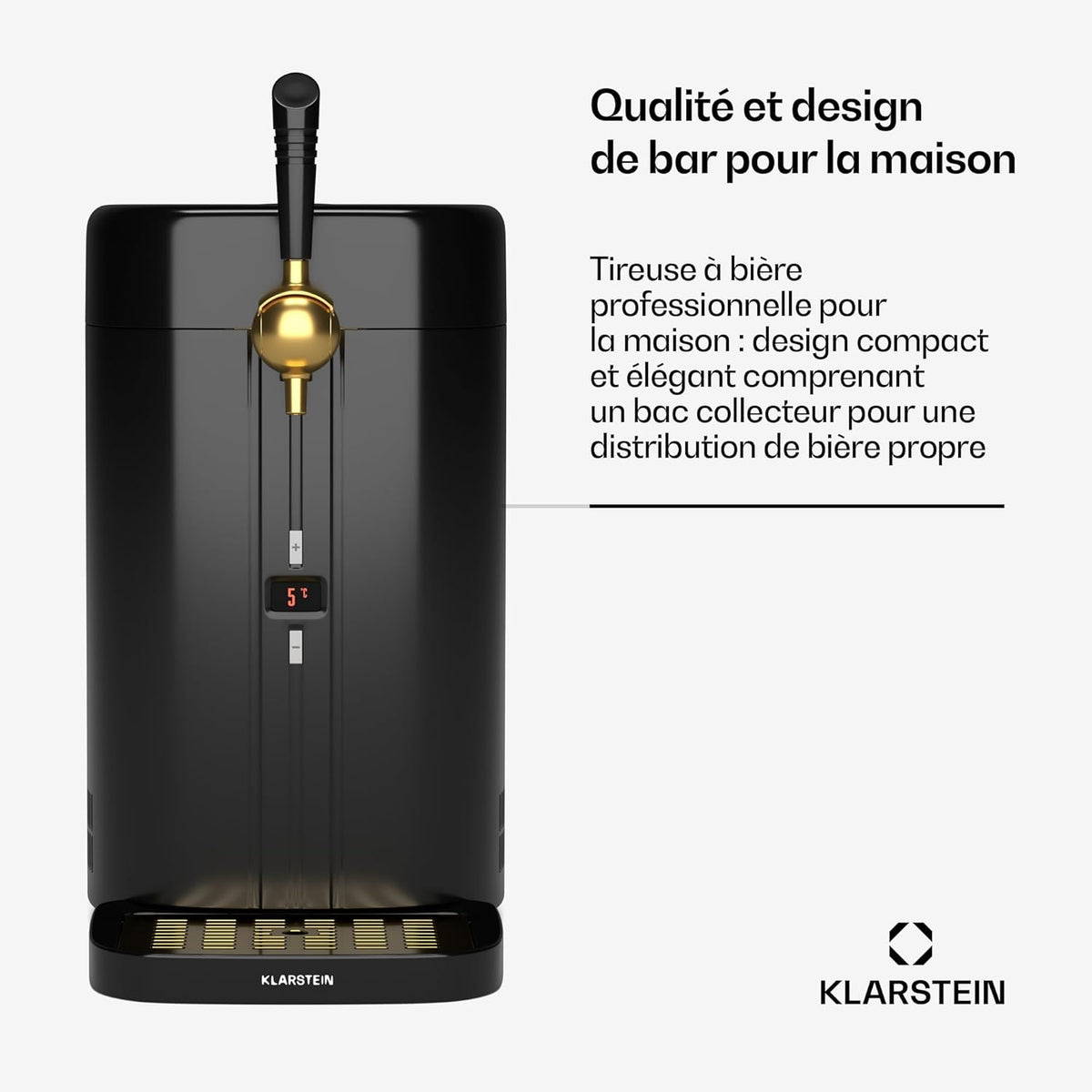 Klarstein FrostBrew Tireuse à Bière - Système de Pression CO?  F?ts 5L  Refroidissement Thermoélectrique 3-12°C  Levier de Tirage  Noir/Or