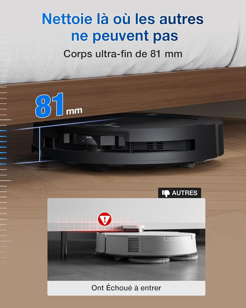 ECOVACS T50 Omni Aspirateur Robot avec Station, Puissance 15000Pa amélioré par T30 Pro Omni, Brosse latérale et serpillière Extensibles, ZeroTangle 2.0, AIVI 3D 2.0, Lavage à l'eau Chaude 75℃, Blanc