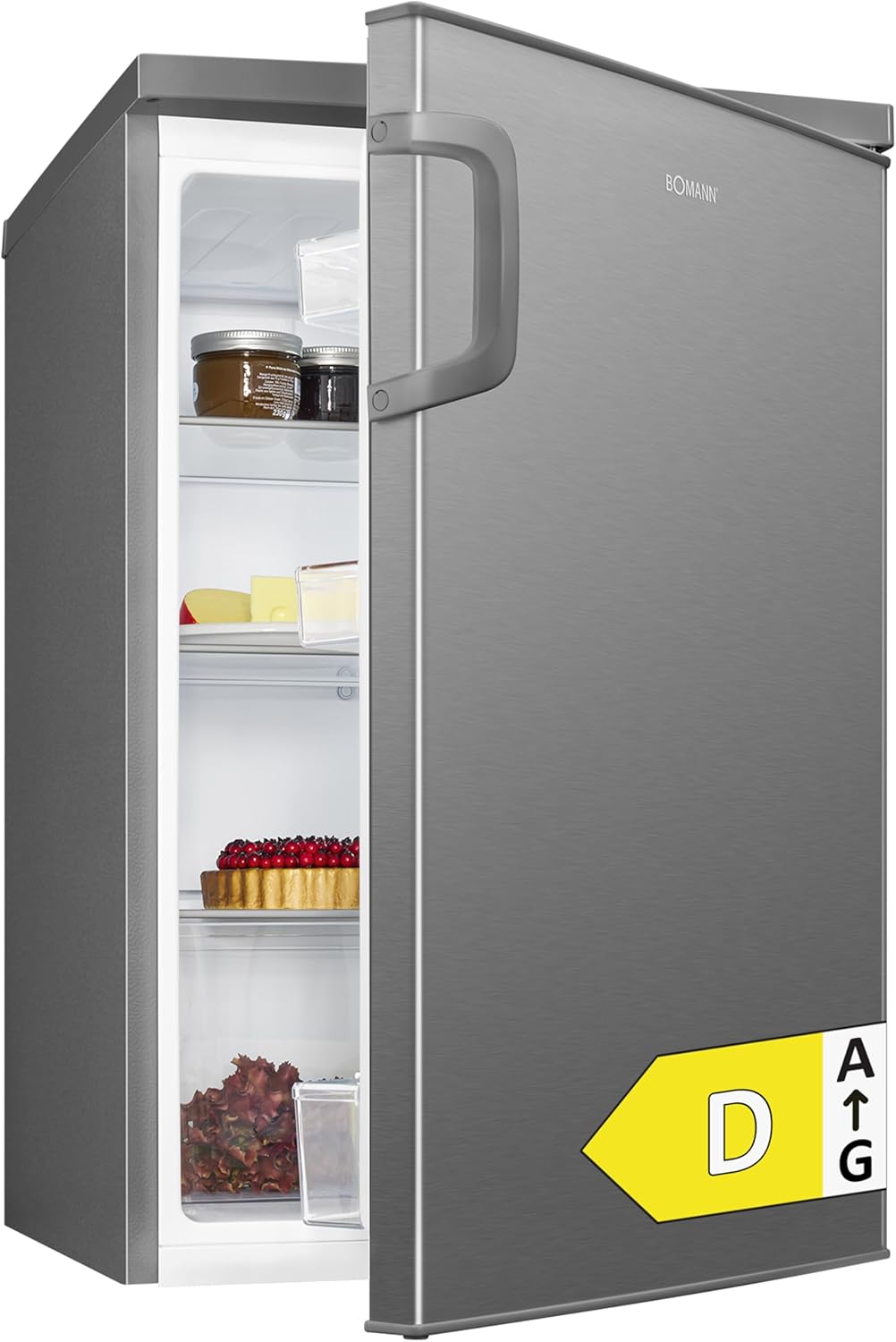 Bomann Réfrigérateur 133L inox VS2195-1-inox, Capacité nette : 133 litres, éclairage intérieur à DEL, Contr?le de la température en continu, 3 clayettes en verre