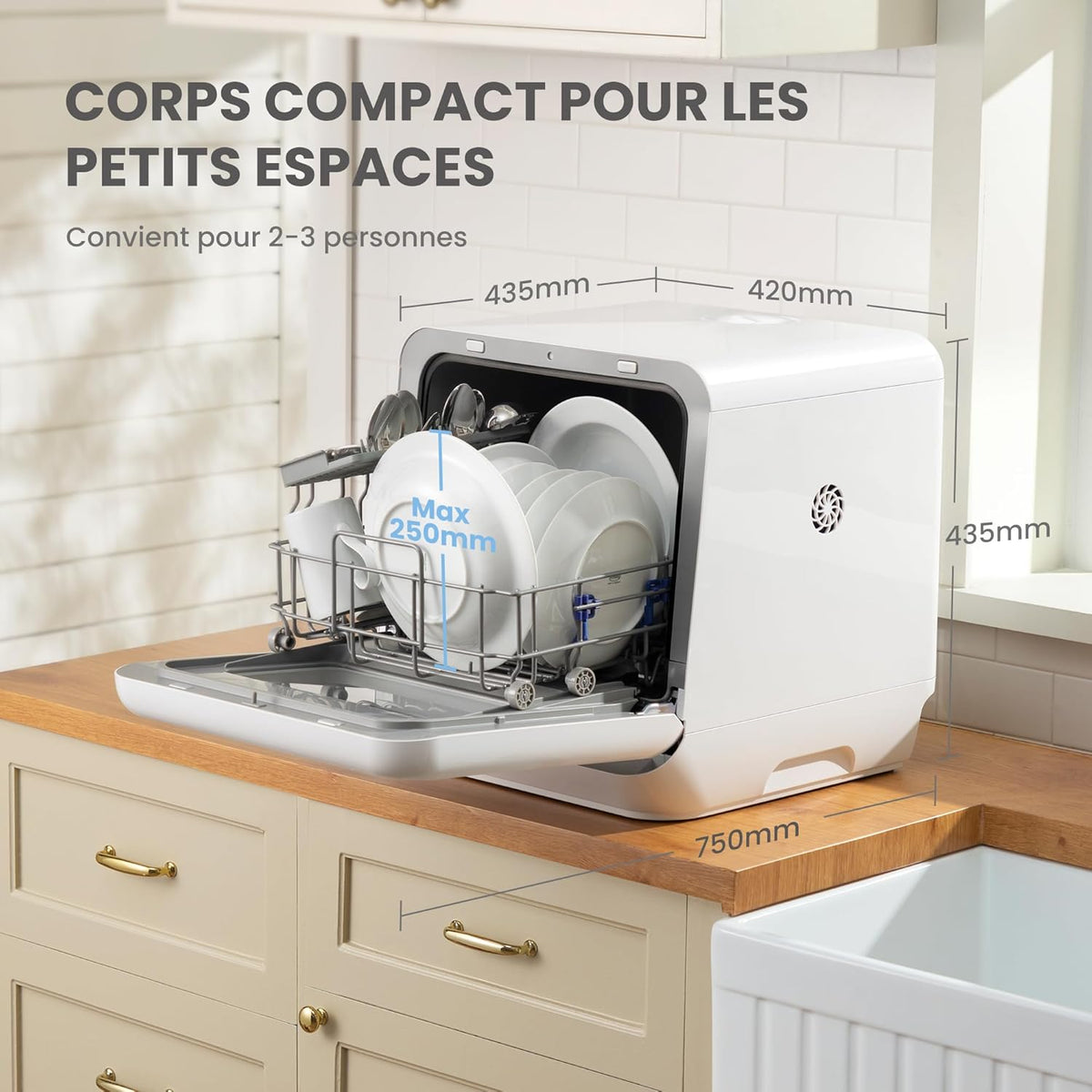 COMFEE' Lave-vaisselle de comptoir, mini lave-vaisselle de table avec 6 programmes, lavage à la vapeur,Soins pour bébé et lavage des fruits, sans plomberie, démarrage différé, 72Heures stockage, blanc