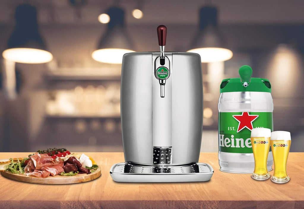 Krups BeerTender Silver et chrome  Machine à bière  Pression pour la maison  Tireuse à bière  Pompe à bière  Coffret 2 verres YY2931FD