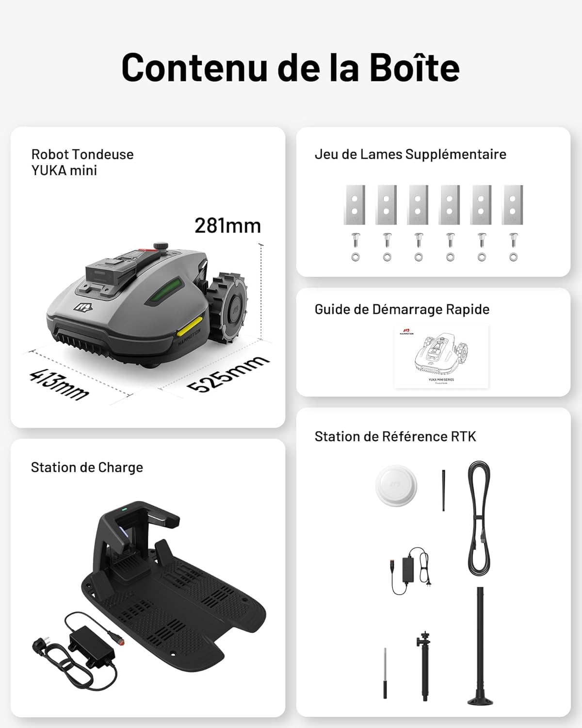 MAMMOTION YUKA Mini 700 Robot Tondeuse sans Fil Périphérique, NetRTK+Vision, Aucune Antenne RTK Requise, Recommandé 700 m2, Pente à 50%, Cartographie Automatique, avec Module 4G