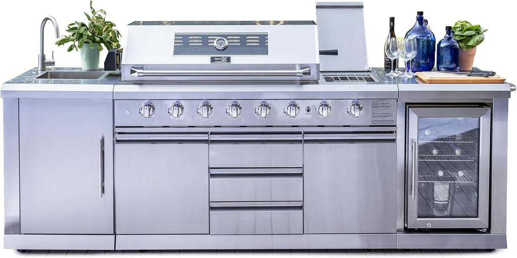 Ondis24 Cuisine d'extérieur Barbecue à gaz Réfrigérateur évier en acier inoxydable