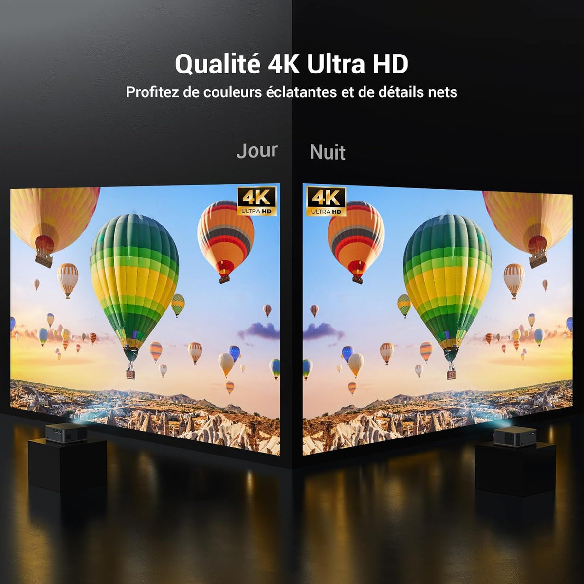 1500 ANSI Full HD Videoprojecteur 4k avec WiFi 6 Bluetooth 5.2, HAPPRUN Projecteur Video Home Cinéma avec Auto Focus et Keystone, 300" Vidéoprojecteur Extérieur Intérieur, Compatible TV Stick/PC/