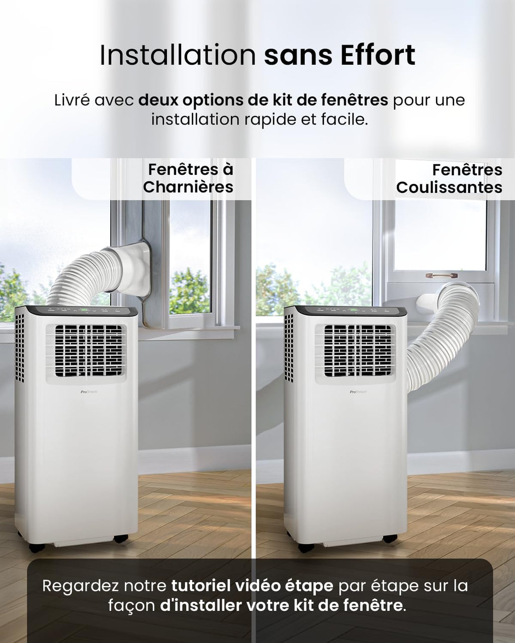 Pro Breeze Climatiseur Mobile 4-en-1 9000 BTU - Clim Puissante compatible WiFi avec Application- Minuterie 24 heures, Télécommande et Kit Fenêtre inclus pour Chambre, Salon 22m2 [Classe énergétique A]
