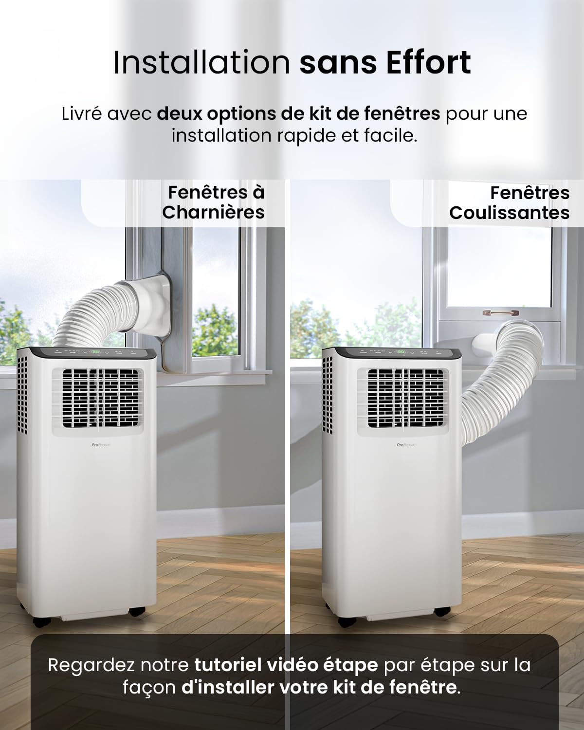 Pro Breeze Climatiseur Mobile 4-en-1 9000 BTU - Clim Puissante compatible WiFi avec Application- Minuterie 24 heures, Télécommande et Kit Fenêtre inclus pour Chambre, Salon 22m2 [Classe énergétique A]