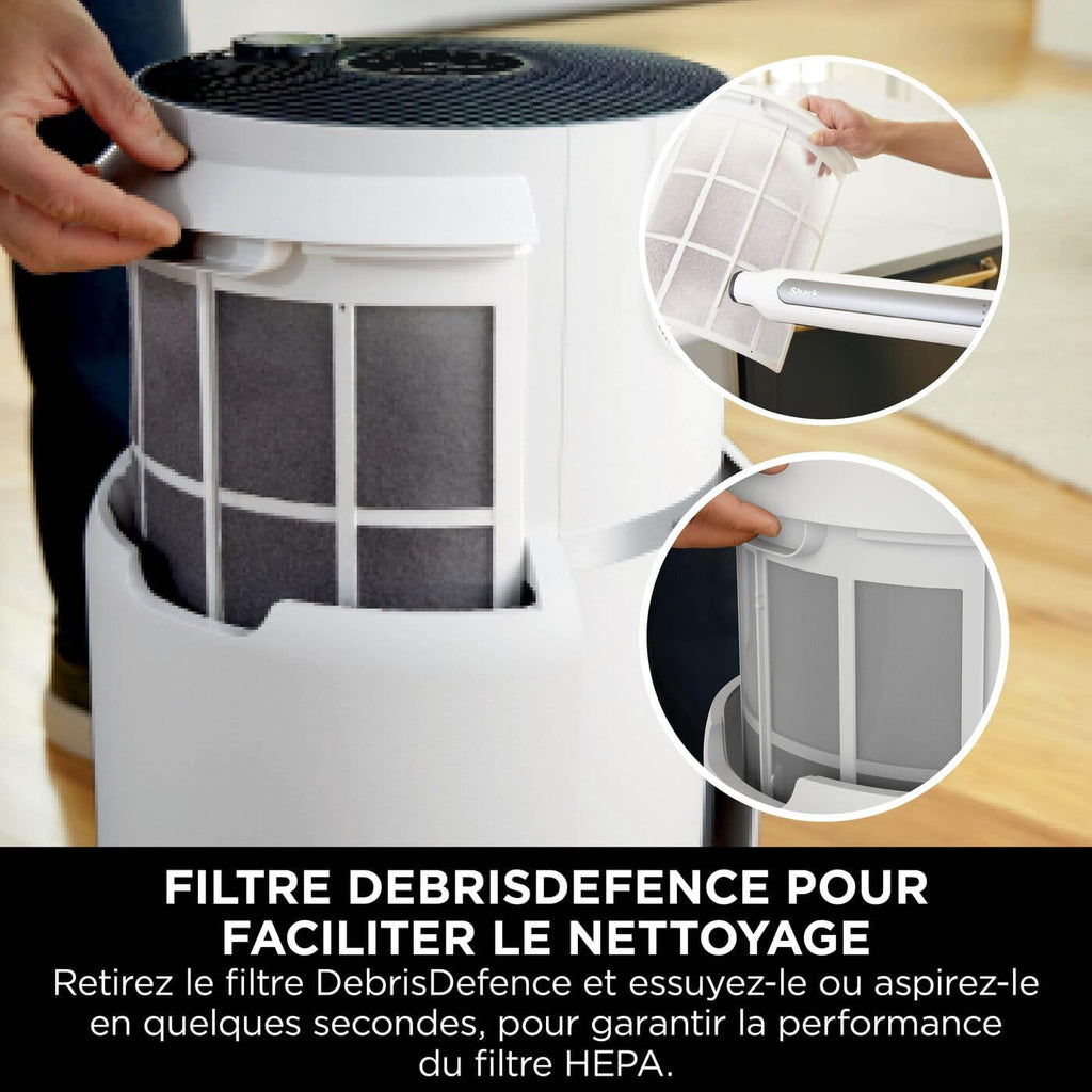 Shark NeverChange jusqu'à 5 ans Purificateur d'air MAX intérieur, Couvre 130m2, Filtre HEPA 5 ans, Capture 99,97% allergènes, Mode automatique, Silencieux, LED, Blanc HP300EU