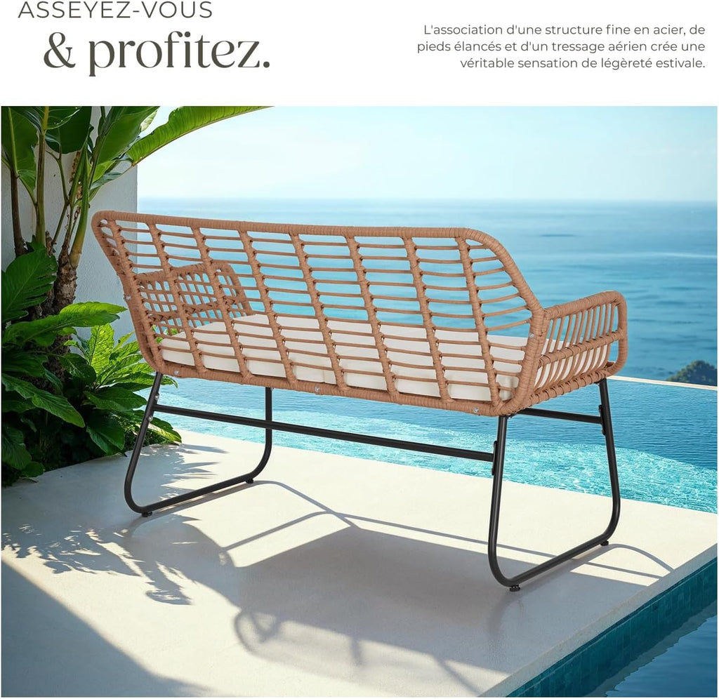 TecTake? Salon de Jardin Extérieur en Poly Rotin 4 Personnes Ensemble Canapé 2 Places 2 Fauteuil Salon et Table de Jardin, Coussins Amovibles Inclus, Amenagement Balcon Terrasse Veranda