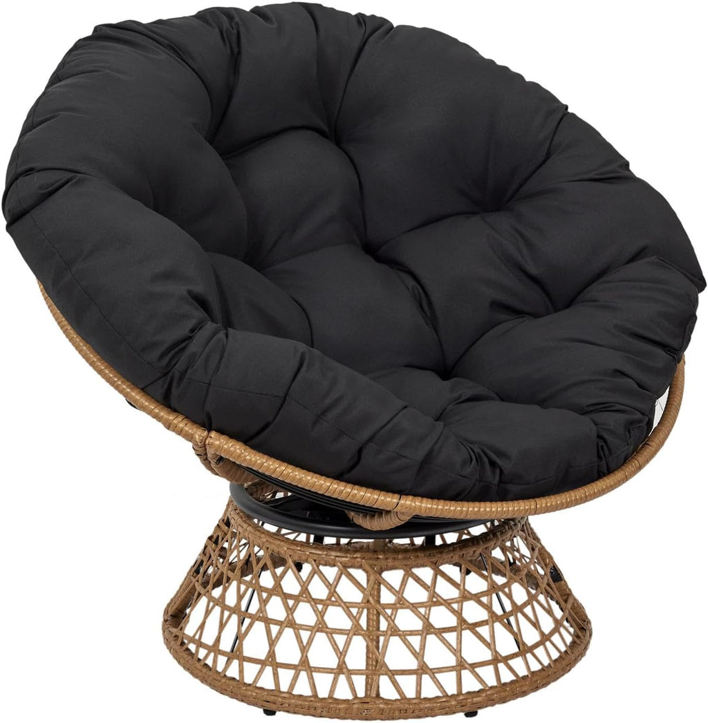 HOME DECO FACTORY, Fauteuil Pivotant Extérieur, Chaise Relax Ronde, 1 Place Pivotant à 360°, Coussin épais Grand Confort Inclus, Mobilier de Jardin pour Amenagement Balcon Terrasse Salon de Jardin