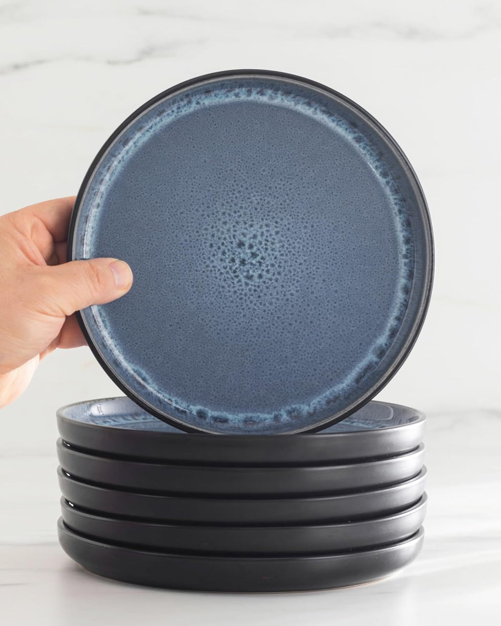 Service de Vaisselle en Grès Ibiza 36 pièces –Ensemble de Vaisselle pour 12 Personnes, Adapté au Lave-Vaisselle et au Micro-Ondes, Pure Living bleu fumé, Assiettes Service de Table