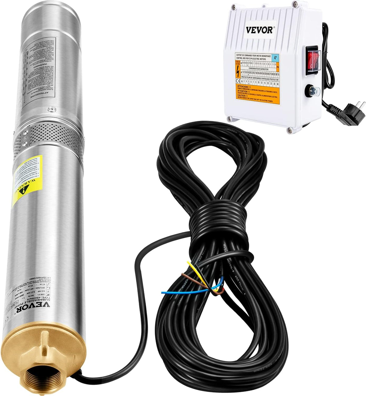 VEVOR Pompe Immergée pour Puits 190 L/min 57 m Pompe à Eau pour Puits Profond en Acier Inox, Pompe à Eau électrique 1100 W, Pompe de Puits Submersible Automatique Usage Domestique Agricole Industriel