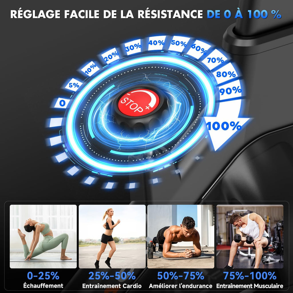 Velo d Appartement, CHAOKE Vélo d'appartement Silencieux avec Résistance Magnétique Réglable, Vélo d'exercice d'intérieur avec App et écran LCD, Pour Entra?nement Cardio, Capacité 150KG