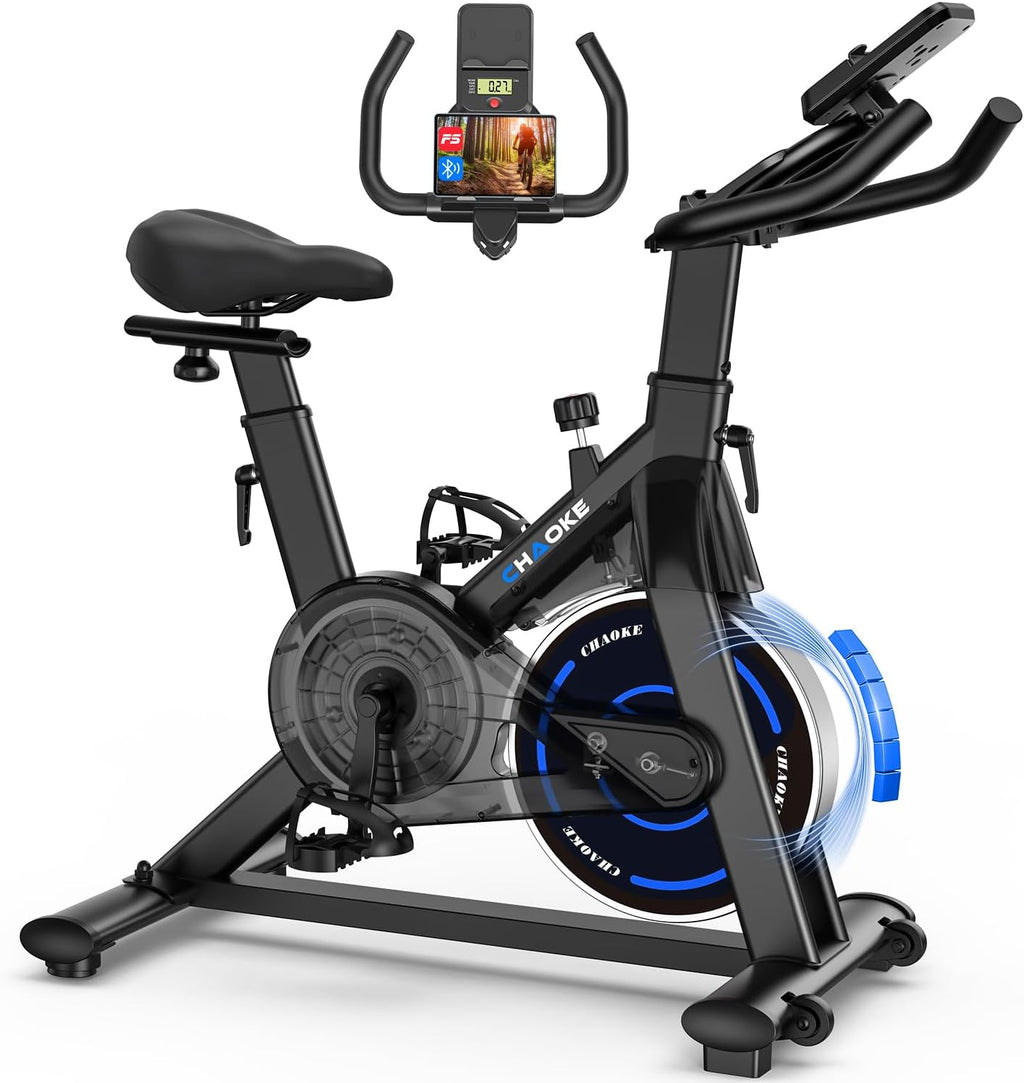 Velo d Appartement, CHAOKE Vélo d'appartement Silencieux avec Résistance Magnétique Réglable, Vélo d'exercice d'intérieur avec App et écran LCD, Pour Entra?nement Cardio, Capacité 150KG