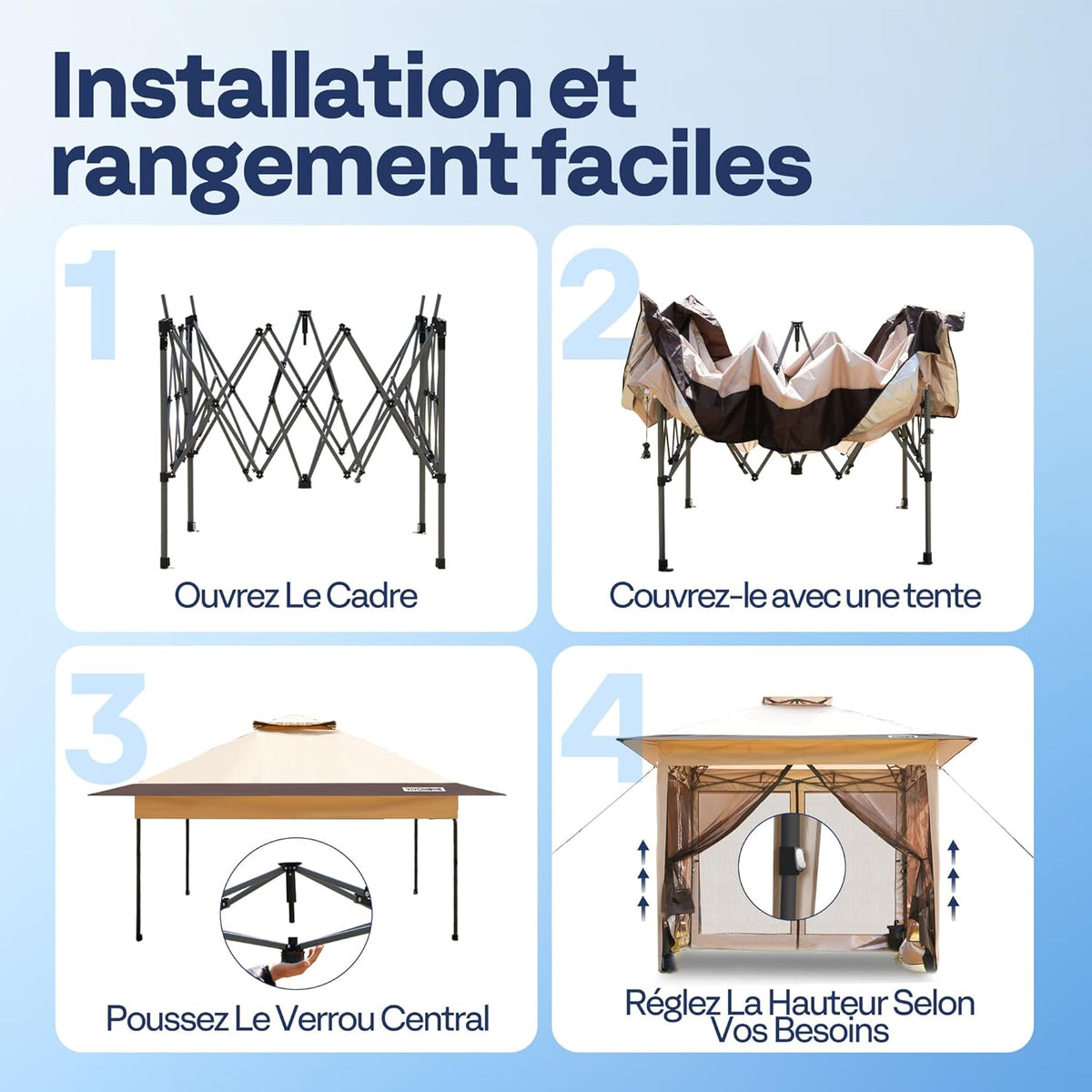 VIVOHOME Tente écran Tonnelle Pliante Portable résistant à l'eau Barnum Pavillon de Jardin avec Moustiquaire 2 Portes à Fermeture éclair et Sac Roulant (Beige & Marron, 3x3 m)