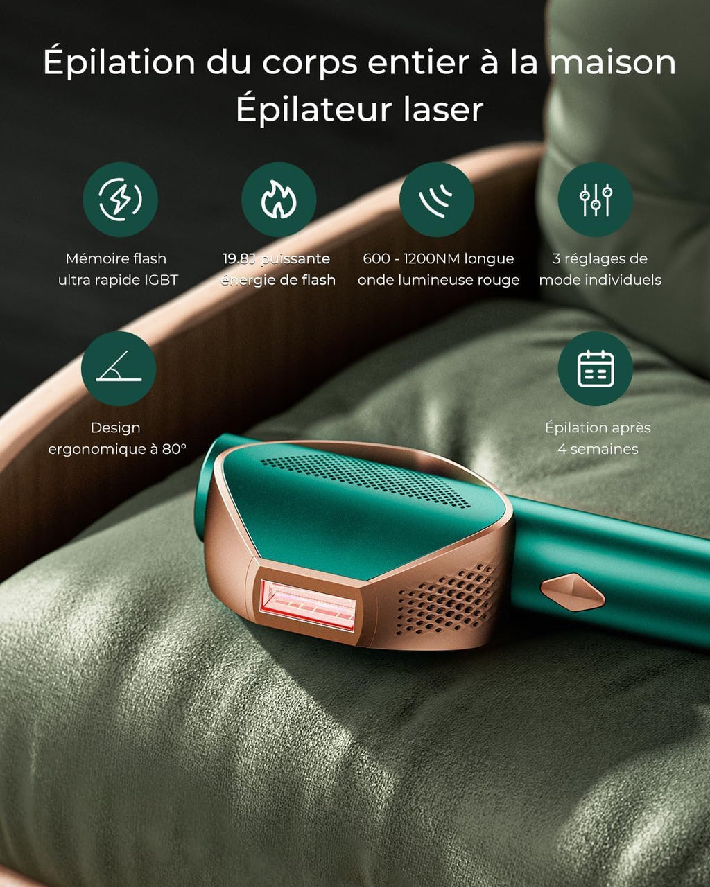 Blissky épilateur Lumière Pulsée avec Technologie Flash Rapide IGBT, IPL épilateur Flash Illimité, 19,8J épilation Lumière Pulsée avec 600nm Feu Rouge pour Corps Visage Bikini, Femme et Homme