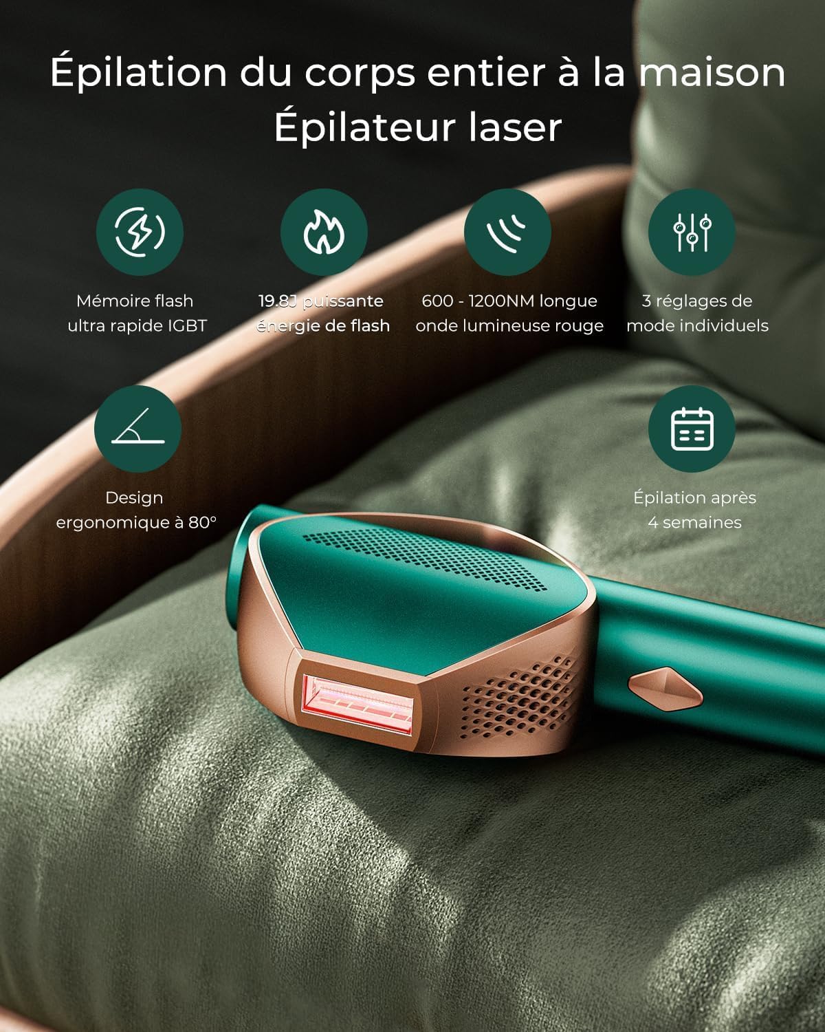 Blissky épilateur Lumière Pulsée avec Technologie Flash Rapide IGBT, IPL épilateur Flash Illimité, 19,8J épilation Lumière Pulsée avec 600nm Feu Rouge pour Corps Visage Bikini, Femme et Homme