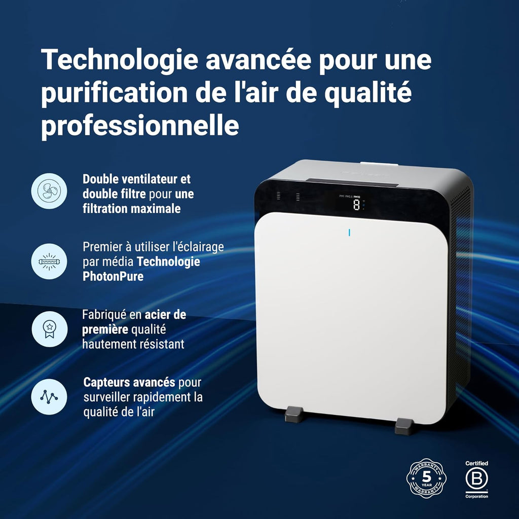 BLUEAIR Purificateur d'air Premium pour pièces jusqu'à 131 m2, idéal pour les allergènes d'animaux, les virus, les bactéries et les grands espaces, Classic Pro CP7i
